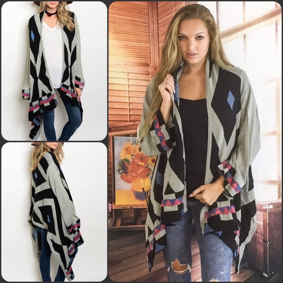 ❤️ Tribal Cascading Bell Sleeve Cozy Cardigan - Picture 3 of 4